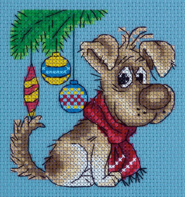 Набор для вышивания нитками Klart, В ожидании подарков, 13х13 см