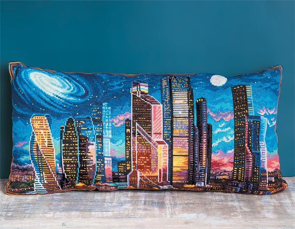 Набор для вышивания нитками Panna, Подушка Огни Москвы, 61х31 см