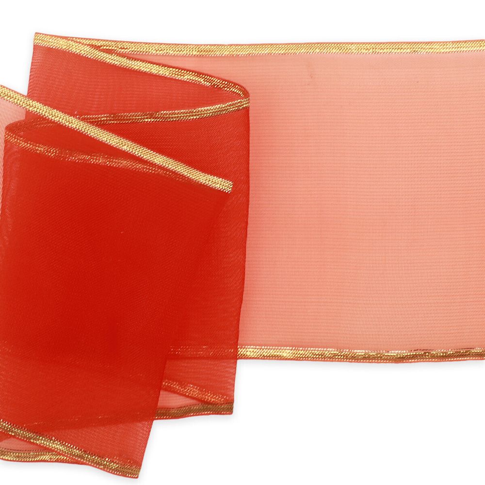 Лента для бантов (капрон) с мет. краем, 7 см, 25 м (красный) С3502