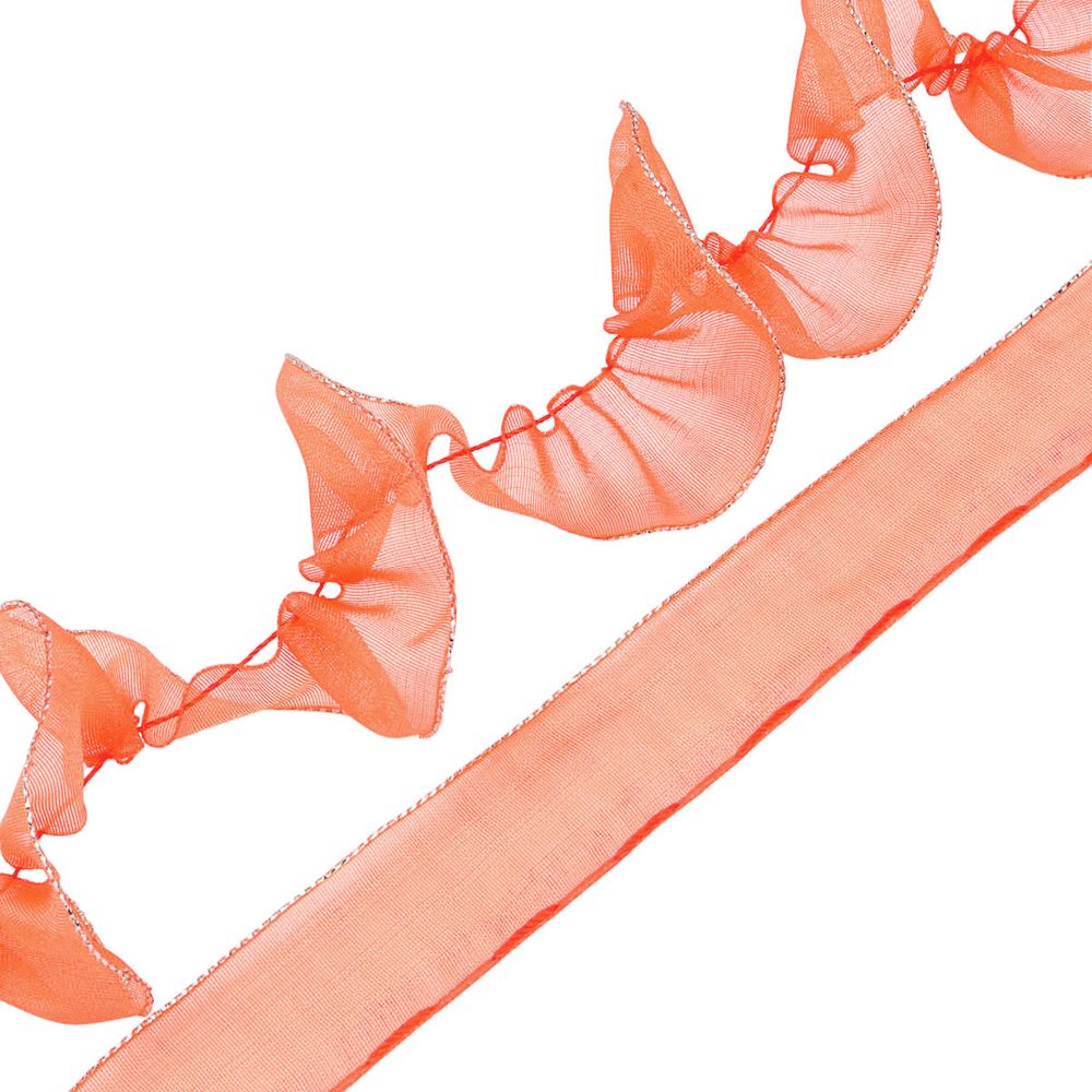 Лента капроновая (органза) для сборки бантов с метанитью 20 мм, 25м HRPL-1011S (HO-012 апельсиновый)