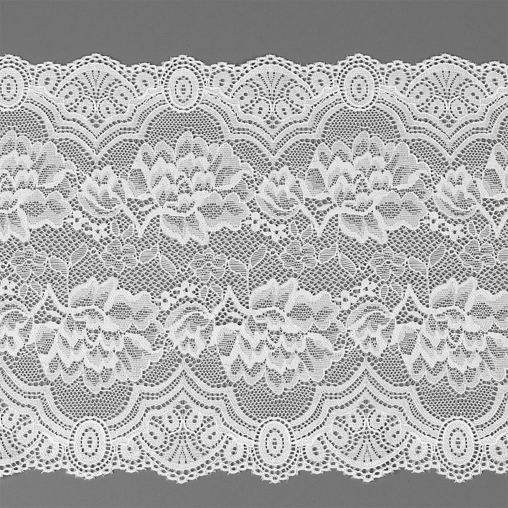 Кружево бельевое эластичное 200 мм / 25 м, 30257, цв.001 белый, Kruzhevo