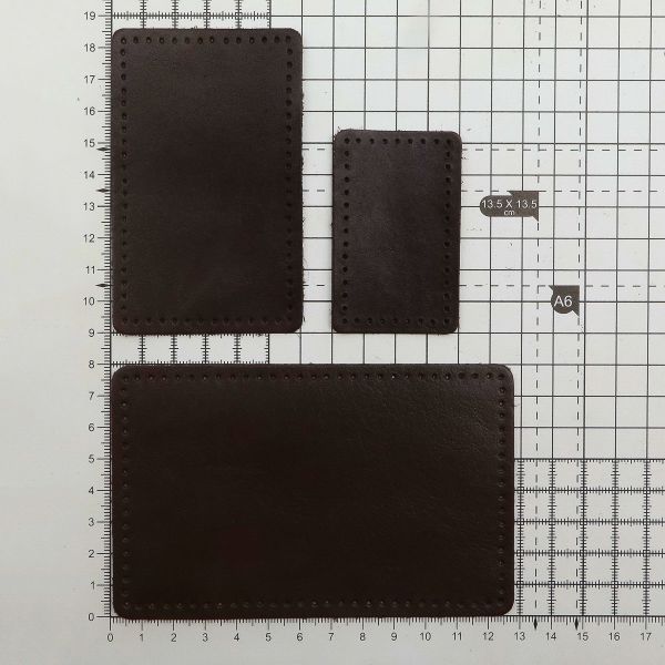 Набор заплаток пришив. из кожи, прямоуг-к 4х6,4см, 6х9,6см, 8х12,7см, с перфорацией, 3 шт (03 темно-коричневый), 9403