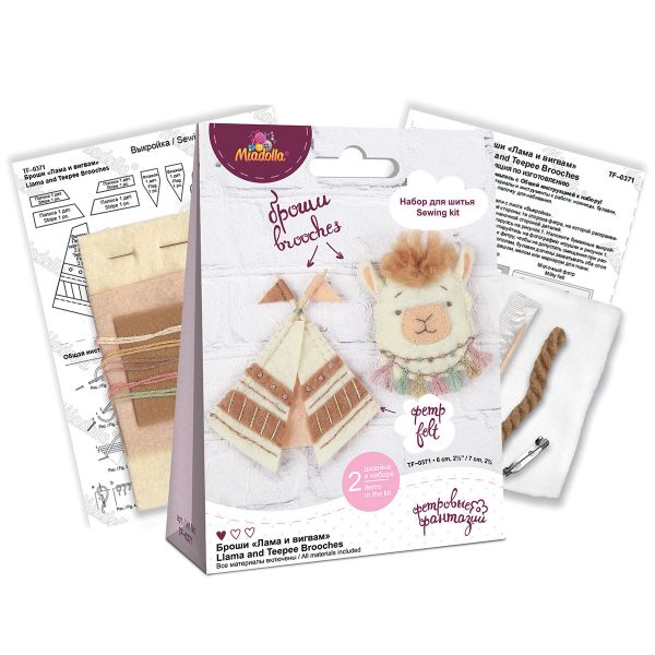 Набор для шитья игрушки Броши «Лама и вигвам» 6 см, Miadolla TF-0371