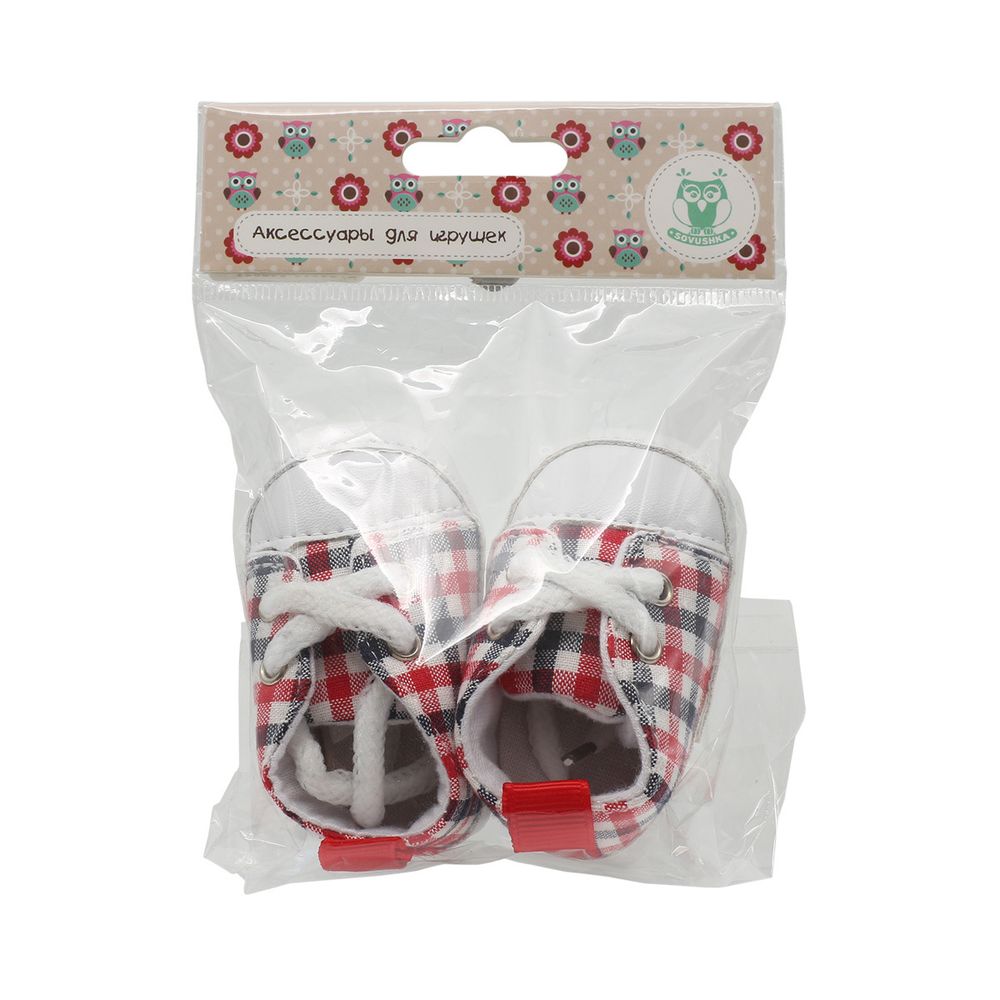 Кеды для кукол из ткани в клетку, размер по подошве 7,8смхвыс.4см, пара, цв.сине-красный