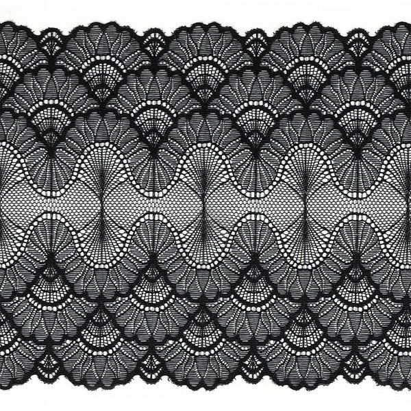 Кружево бельевое эластичное 195 мм / 10 м, цв.02 черный, Kruzhevo