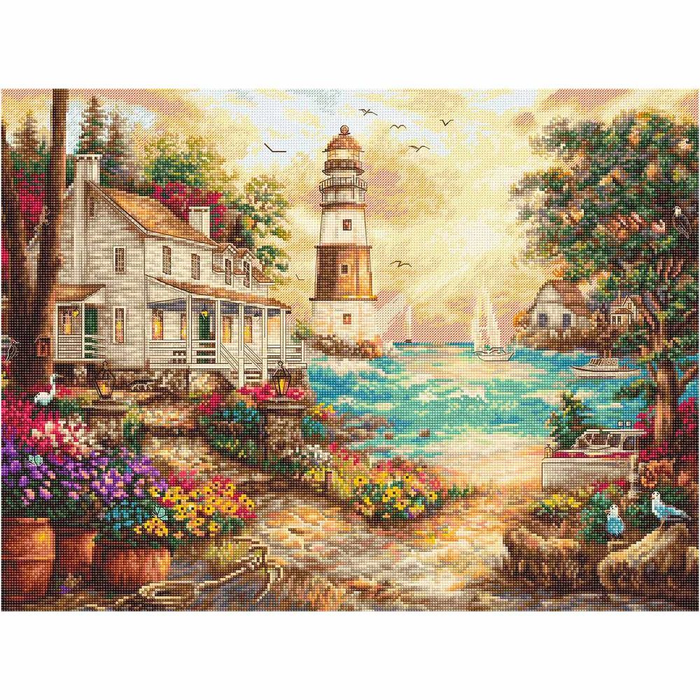 Набор для вышивания нитками LetiStitch, Коттедж у моря 42х32см