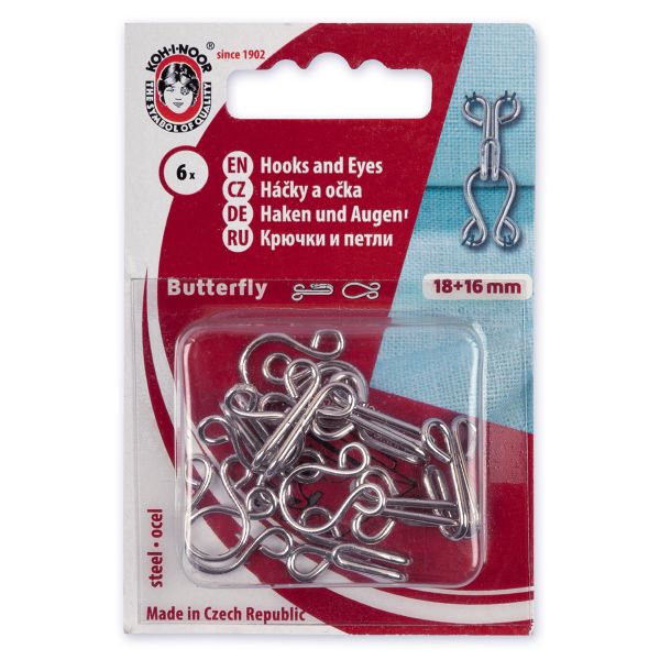 Крючки пришивные 18х9 мм, 6 шт, никель, KOH-I-NOOR 30 (6005 №2/0)