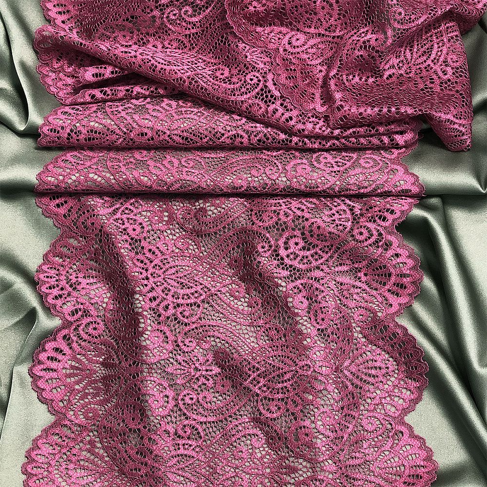 Кружево бельевое эластичное 240 мм / 25 м, 40992, цв.2925 розовый рубин, Kruzhevo