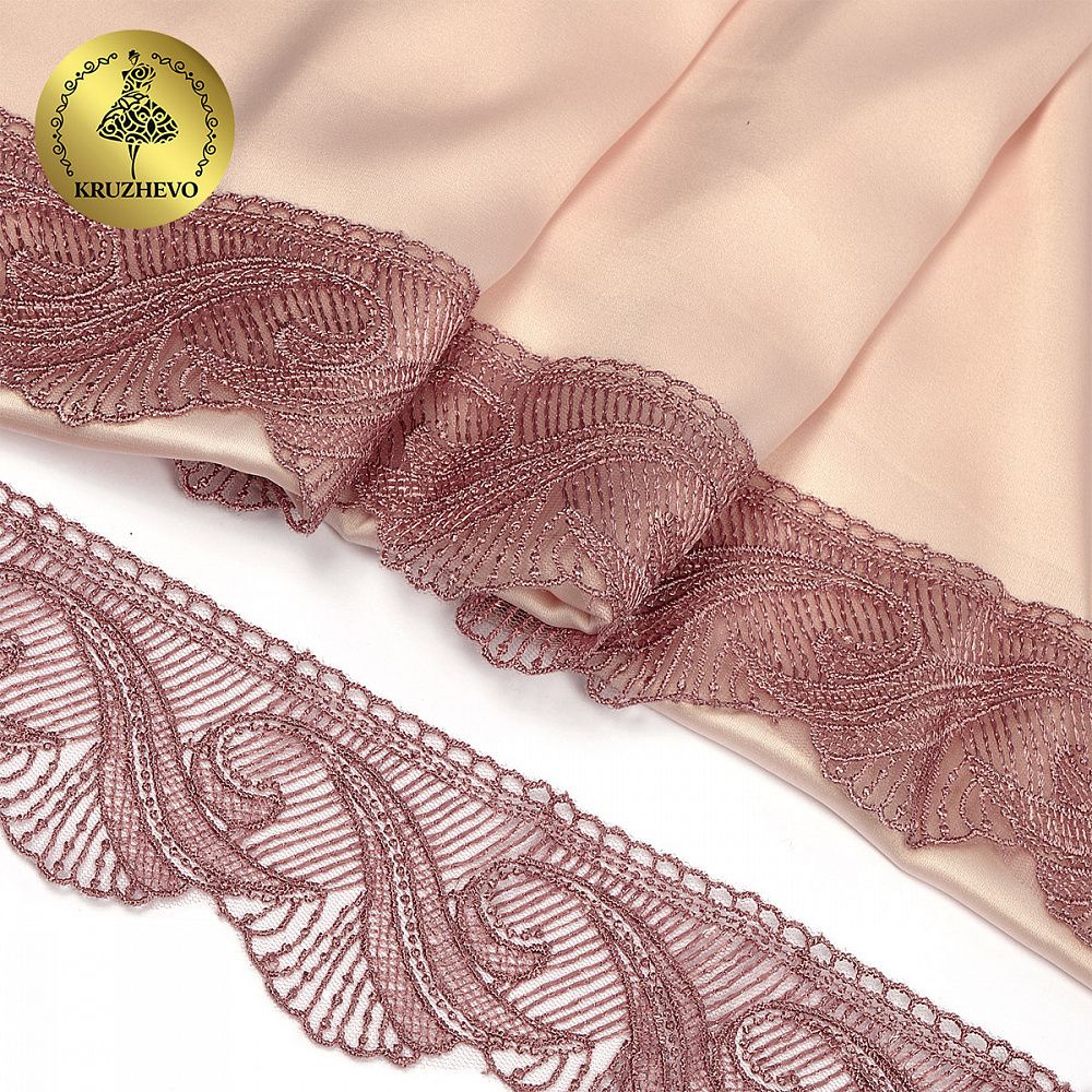 Кружево на сетке 70 мм, 2107 цв.N6615 розовая пудра уп.13.71м, Kruzhevo