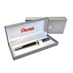 Ручка роллер Pentel, гелевый синий стержень 0,7 мм, в подарочном футляре ⌀0.4 мм, K611A-LR7CEBSET цвет чернил: синий
