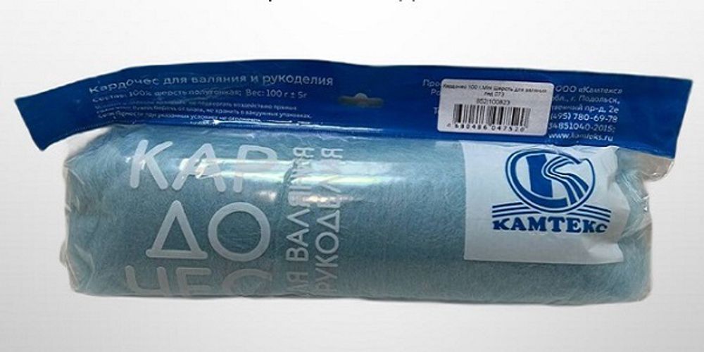 Шерсть для валяния Камтекс кардочес Мини 100% полутонкая шерсть 100 г, 073 лед