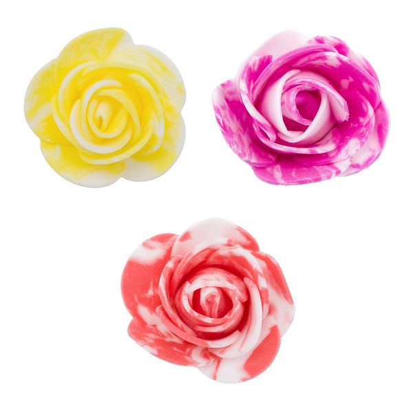 Цветочек-розочка мраморная из фоамирана 38 мм, микс №10, 3 цвета, 24 шт