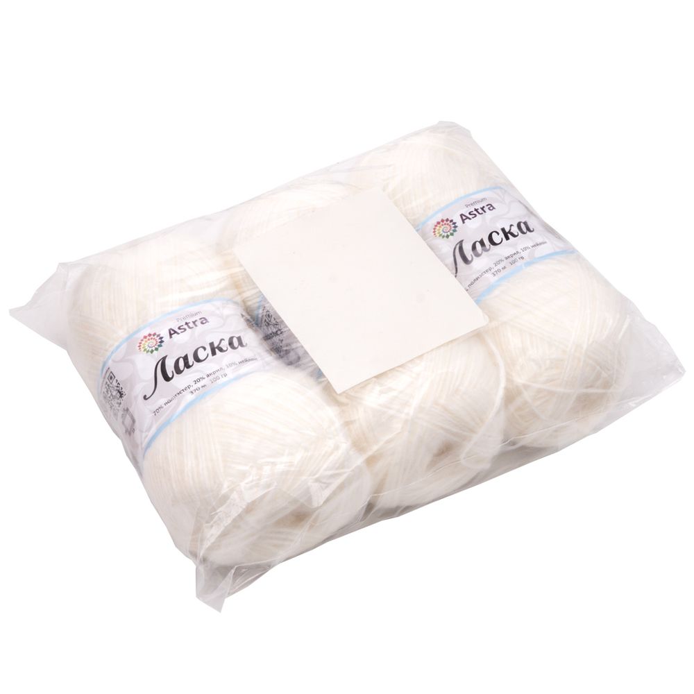 Пряжа Astra Premium (Астра Премиум) Ласка / уп.3 мот. по 100 г, 370 м, 001 белый