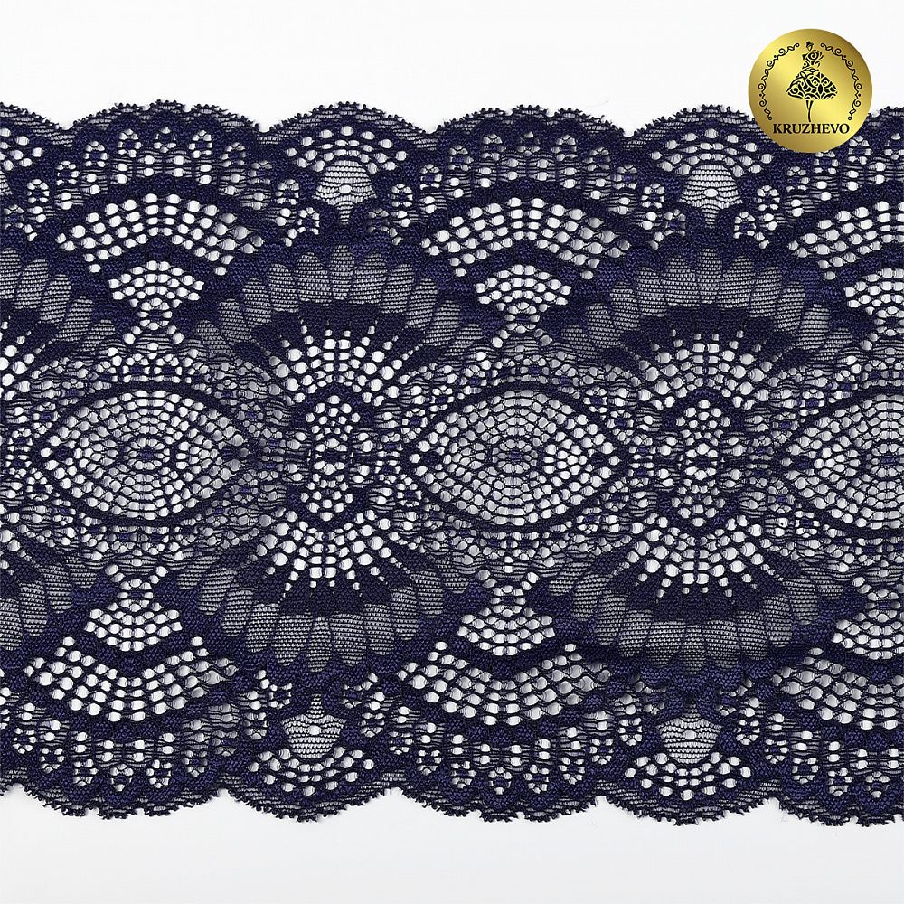 Кружево бельевое эластичное 195 мм / 3 м, TBY.30239, цв.061 т.синий, Kruzhevo