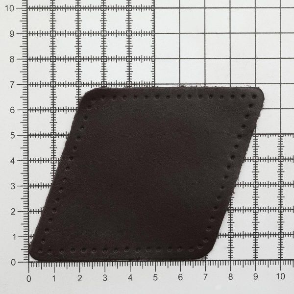 Заплатки пришивные из кожи, ромб 8х11,2см с перфорацией, 2 шт, 100% кожа, 03 темно-коричневый, 9125