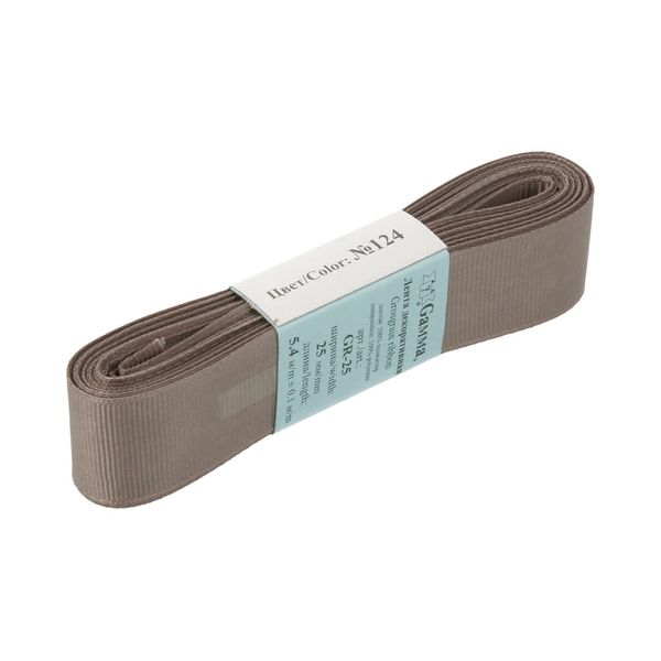 Лента репсовая нарезка 25.0 мм / 5 шт по 5.4 метра, 124 серый, Gamma GR-25