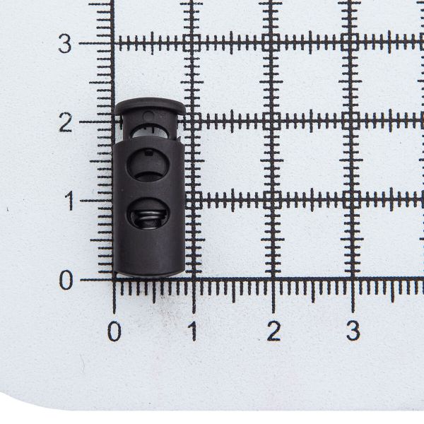 Фиксатор (зажим) для шнура пластик 2 отв., ⌀4.0 мм, 9х22 мм, цилиндр, ПП, черный, 100 шт