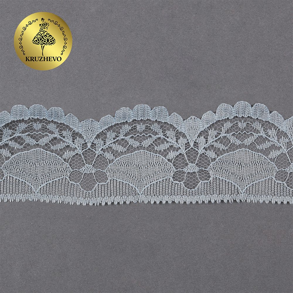 Кружево отделочное в стиле "трикотаж" 40 мм, диз. 278, цв.06 серый, уп. 27,4 м