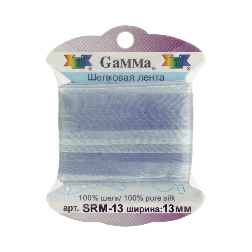 Лента (тесьма) шелковая 13.0 мм / 9.1±0.5 метров, M050 св.голубой/сиреневый, Gamma SRM-13