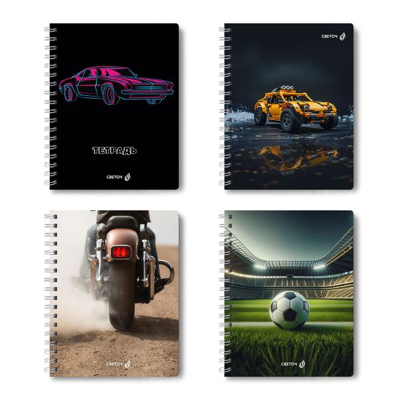 Тетрадь ученическая общая с двойной обложкой, A5 96 л. на гребне 65 г/м², белизна 100 %, 4 шт, клетка, 01211 Движение на опережение, Светоч Т118