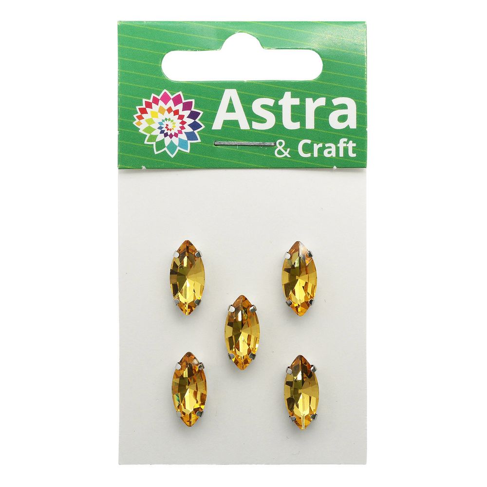 Хрустальные стразы в цапах формы миндаль, желтый 7х15 мм, 5 шт., МЦ004НН715