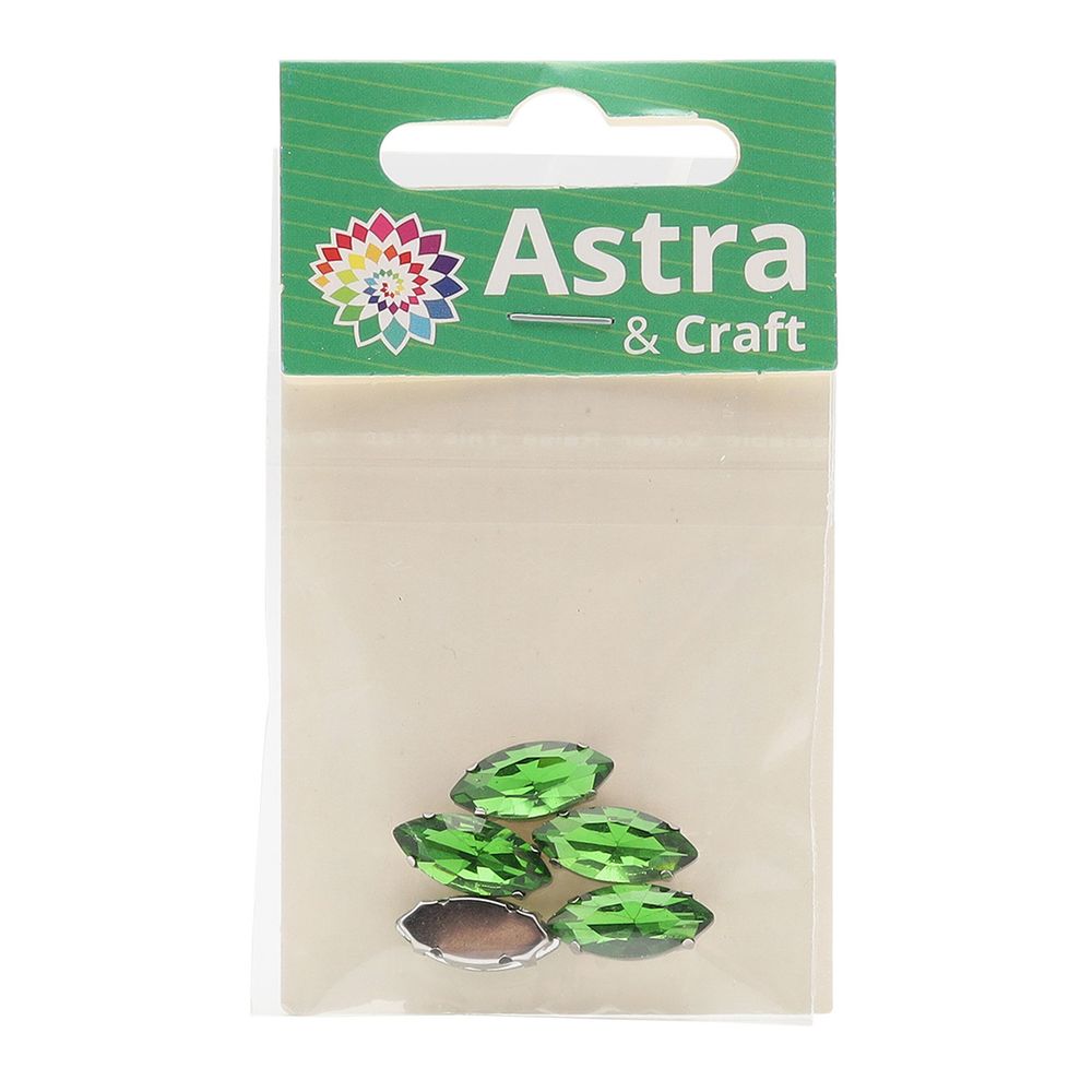 Хрустальные стразы в цапах формы миндаль, зеленый 7х15 мм, 5 шт., МЦ007НН715