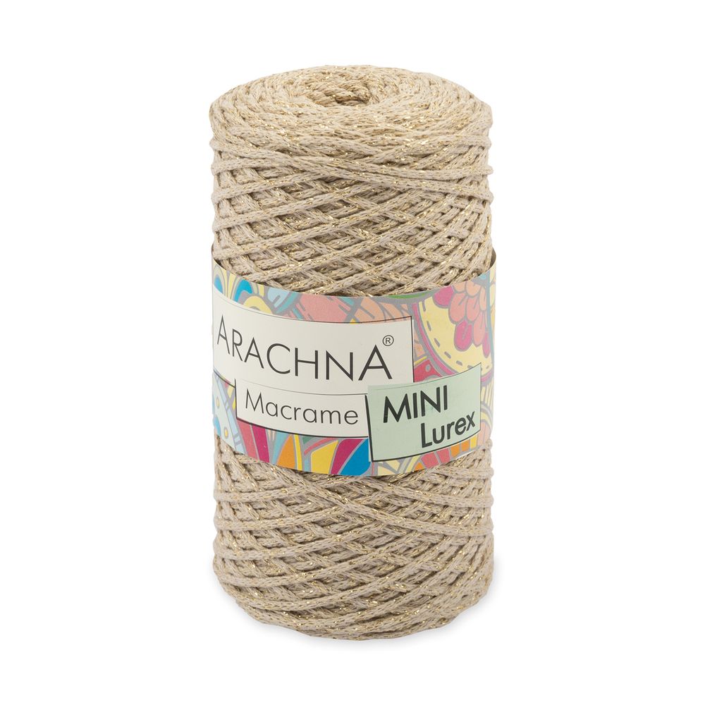 Пряжа Arachna Macrame Mini Lurex / уп.4 мот. по 250г, 200 м, 03 бежевый-золото