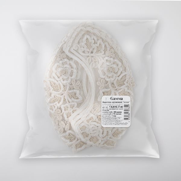 Пришивной кружевной воротник 100 мм, на сетке, 5 пар, Турция, кремовый/под золото, Gamma VKRM-27-02