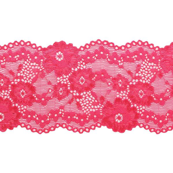 Кружево эластичное (стрейч) 80 мм, ярко-розовый, 10 м