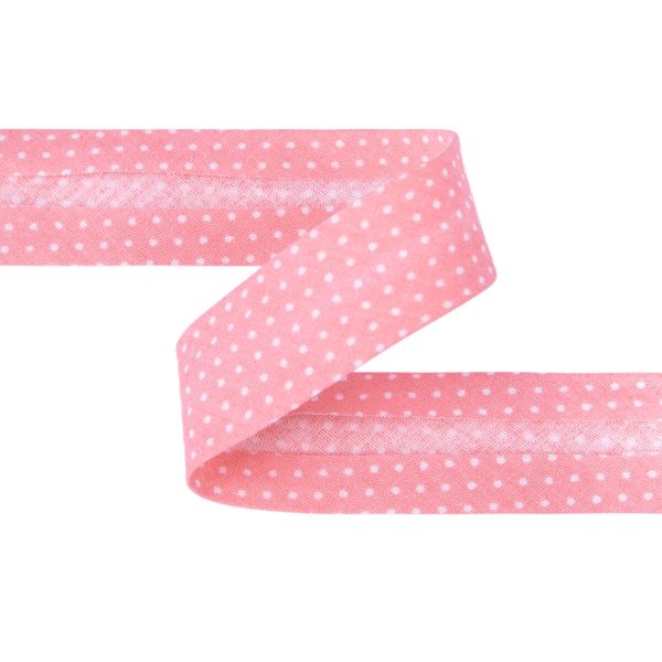 Косая бейка хлопковая 20 мм / 5 шт по 5.4 метра, №041P бл.розовый/белый горох, Gamma GBF-20