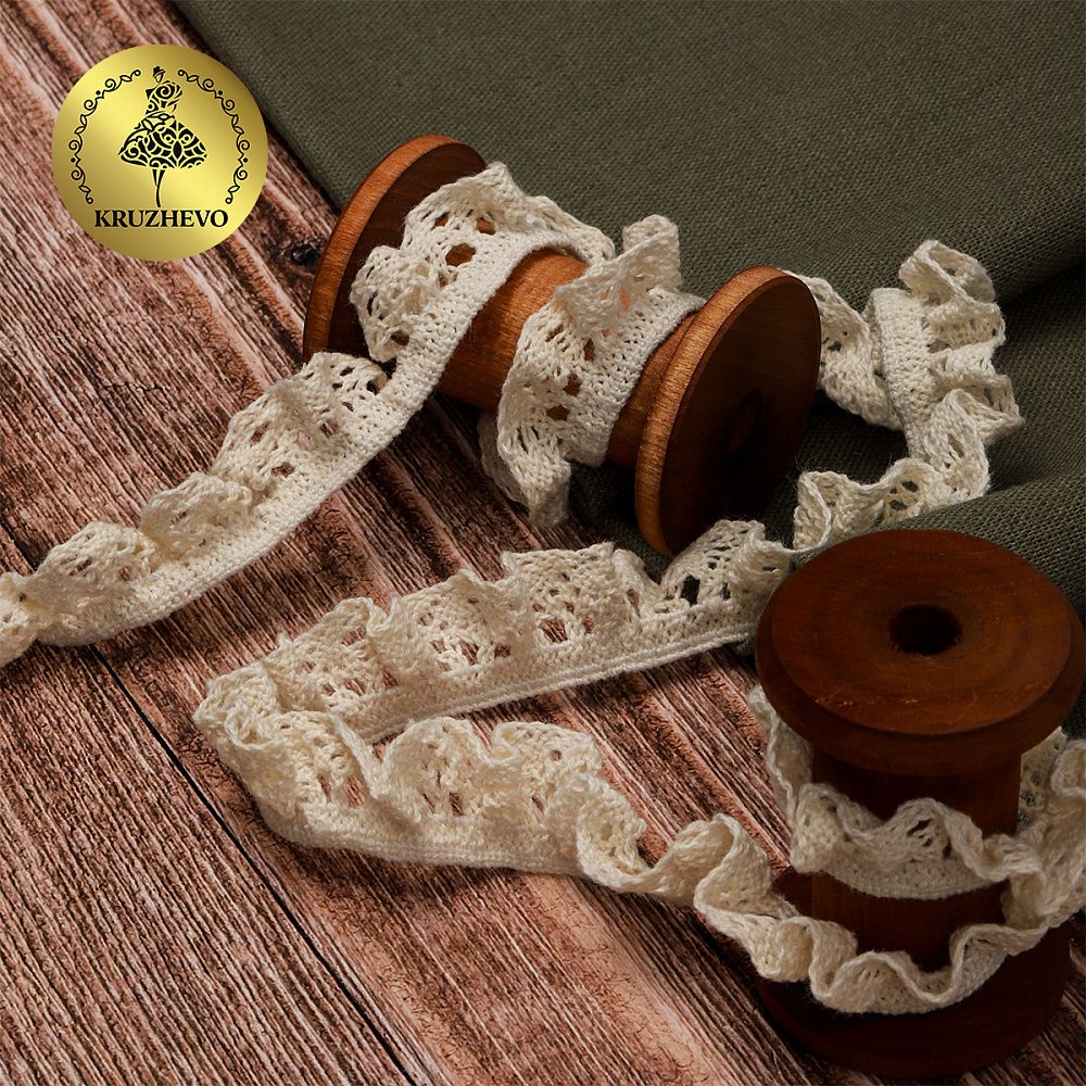 Кружево вязаное (тесьма) 17 мм / 10 метров, на резинке, диз. 303, цв.01 натуральный уп. 10 м, Kruzhevo