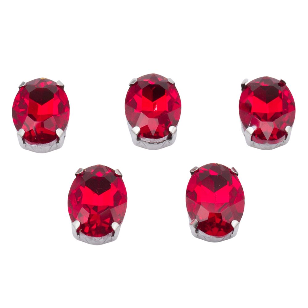 Хрустальные стразы в цапах овальной формы, красный 10х14 мм, 5 шт., ОЦ005НН1014
