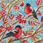 Алмазная (кристальная) мозаика Фрея ALPD-239, на подрамнике Снегири, 30х30 см