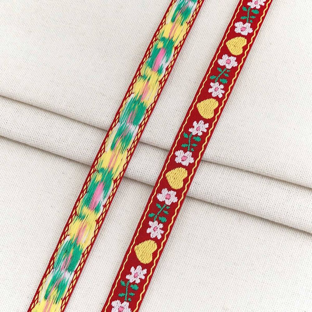 Лента (тесьма) жаккардовая 15.0 мм / 20 метров, TG-5017-15D, бордовый/желтый, 21111