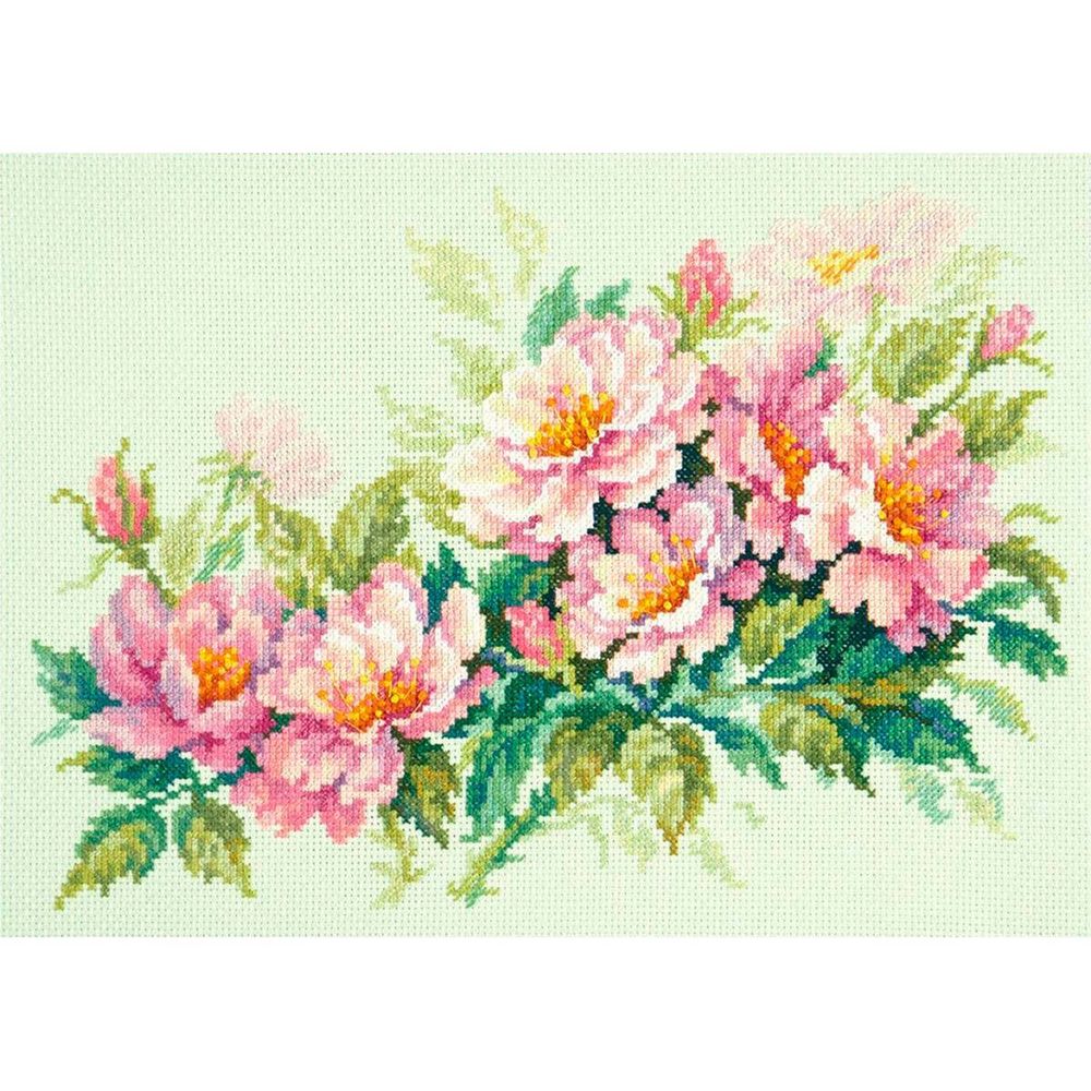 Набор для вышивания нитками Чудесная игла, Розовый шиповник 30х20 см, 503928