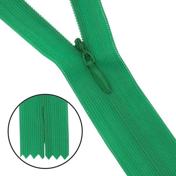 Молния потайная (скрытая) Т3 (3 мм) 1 зам., н/раз., 50 см, нейлон, F243 зеленый, 10 шт