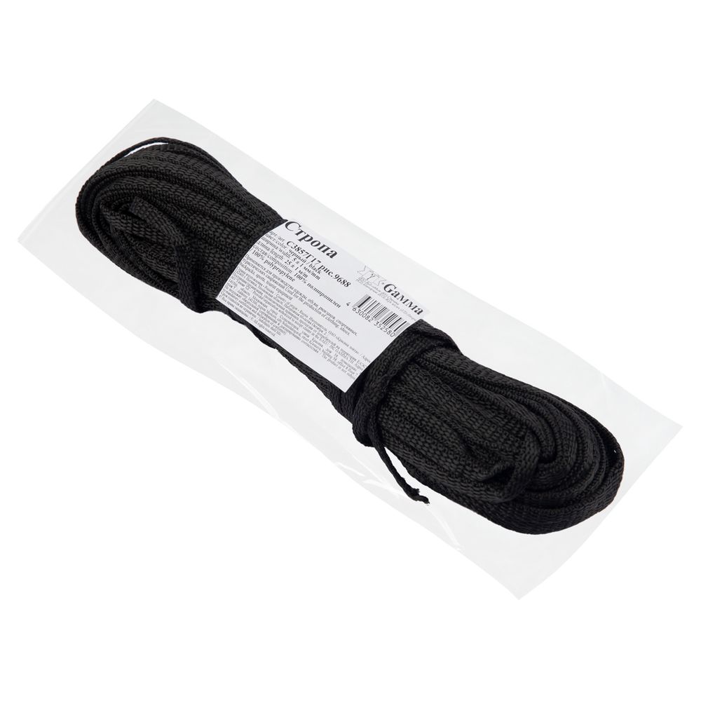 Стропа (ременная лента) 5 мм / 25 метров, толщ. 1.25 мм, [5.6 г/пог.м], 100% п/п, рис.9688, черный, Gamma С3857Г17