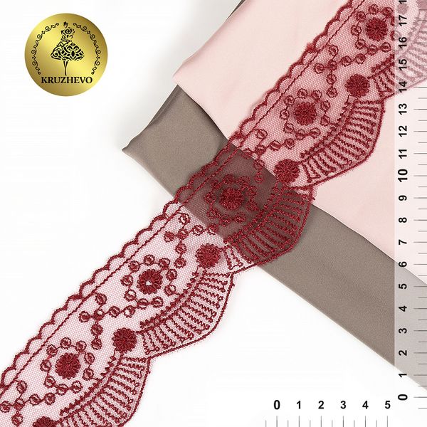 Кружево на сетке 55 мм / 13.71 метра (жесткая сетка), Exclusive TBY J2052W-2, цв.R4515 бордовый, Kruzhevo