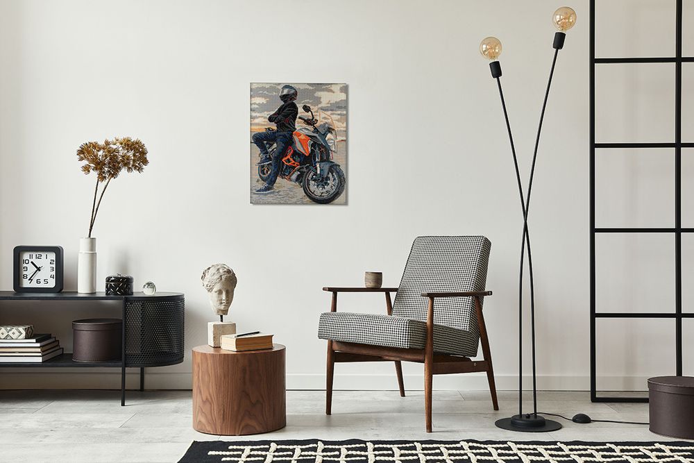 Алмазная (кристальная) мозаика Фрея ALPD-185, на подрамнике Мотоциклист на закате, 40х50 см