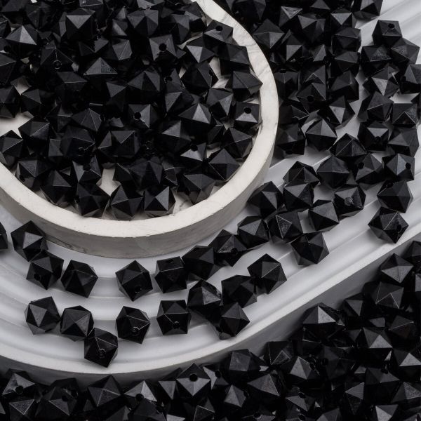 Бусины акрил ⌀10 мм, прозрач. в цвете, граненый куб, 500 г, Astra&Craft (672 черный)