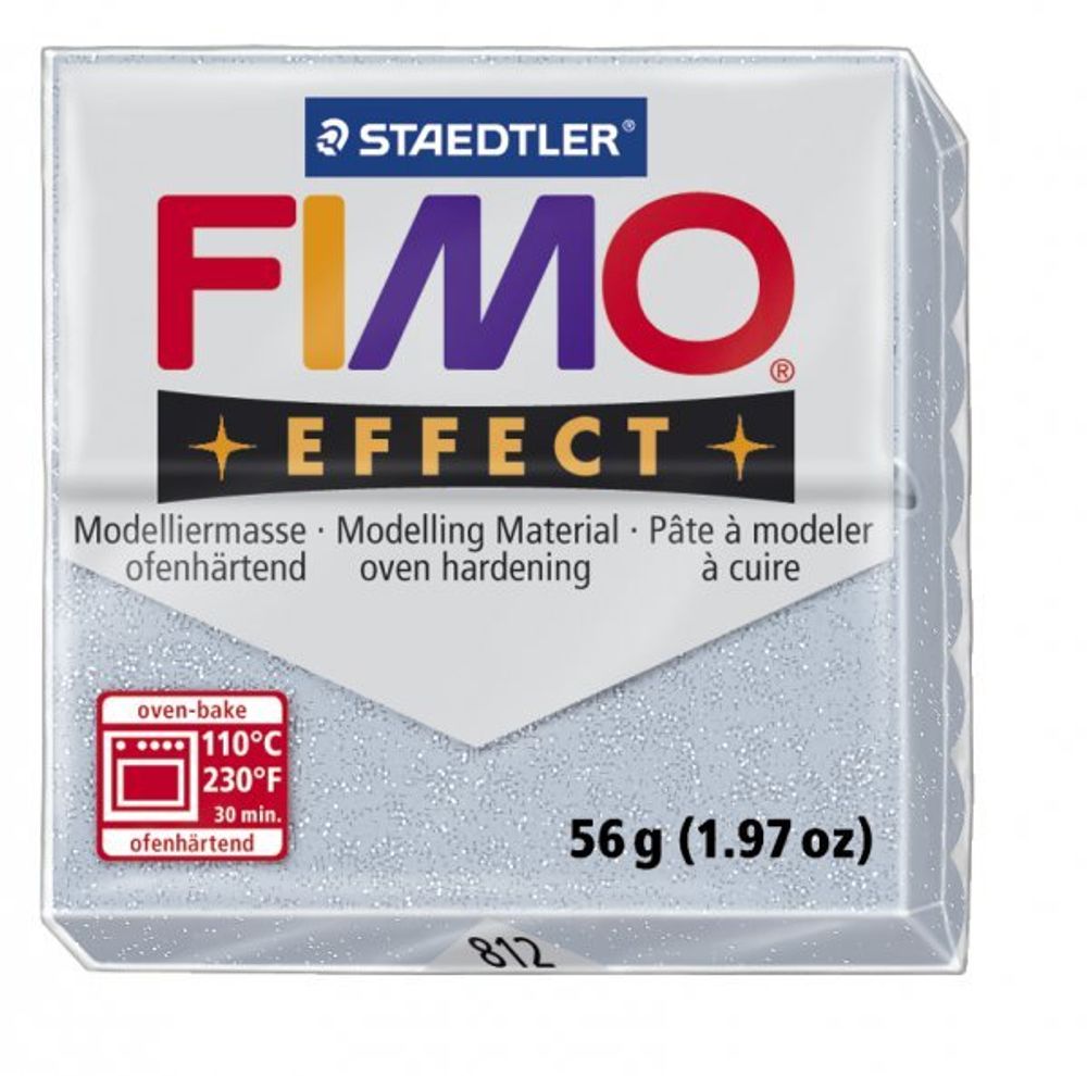 Полимерная глина Fimo Effect, запекаемая в печке, уп. 56 гр, цв. серебряный с блестками, 8020-812