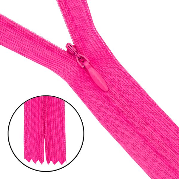 Молния потайная (скрытая) Т3 (3 мм) 1 зам., н/раз., 20 см, нейлон, F337 ярк.розовый неон, 10 шт