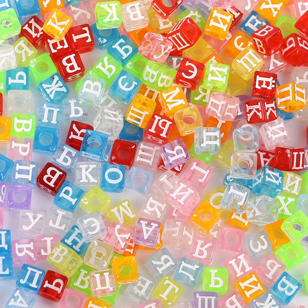 Бусины пластик ⌀6 мм, 500±50 г (5х100±5 г), №01 алфавитный коктейль цветной, Hobbius ABFC