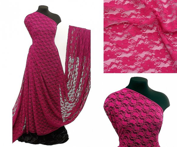 Ткань кружевная стрейч 100 г/м², 150 см / 2.7 метра, TBY.M903 цв.239 фуксия