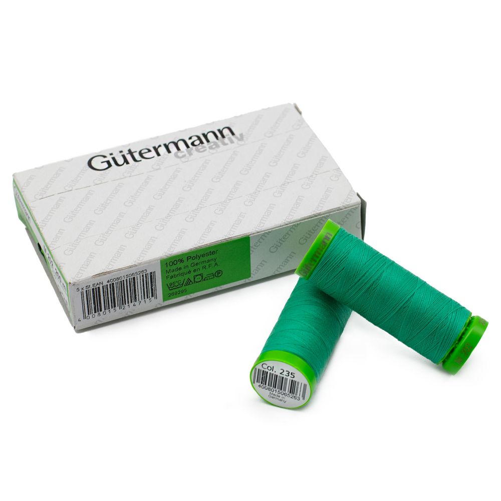 Нитки для тонких тканей Gutermann Extra Fine 150, 200м, 235 изумрудный, 5 катушек