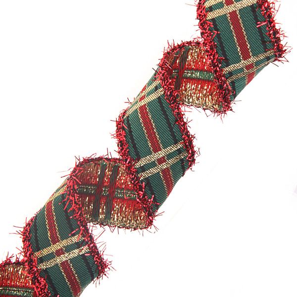 Лента (тесьма) жаккардовая 25.0 мм / 10±0.5 метров, Тартан с люрексом, 25136 SKL красный