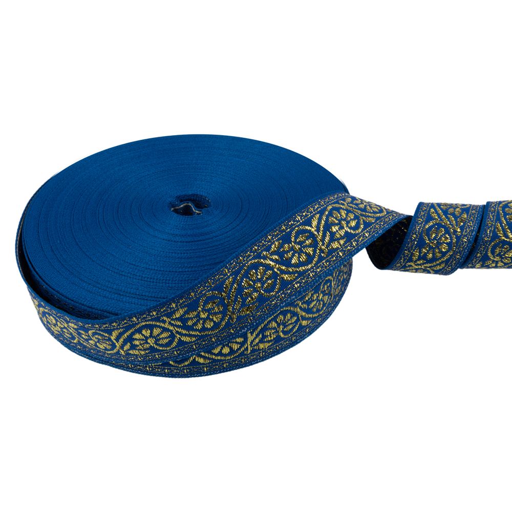Лента (тесьма) жаккардовая 23.0-25.0 мм / 25 метров, синий /под золото, Blitz