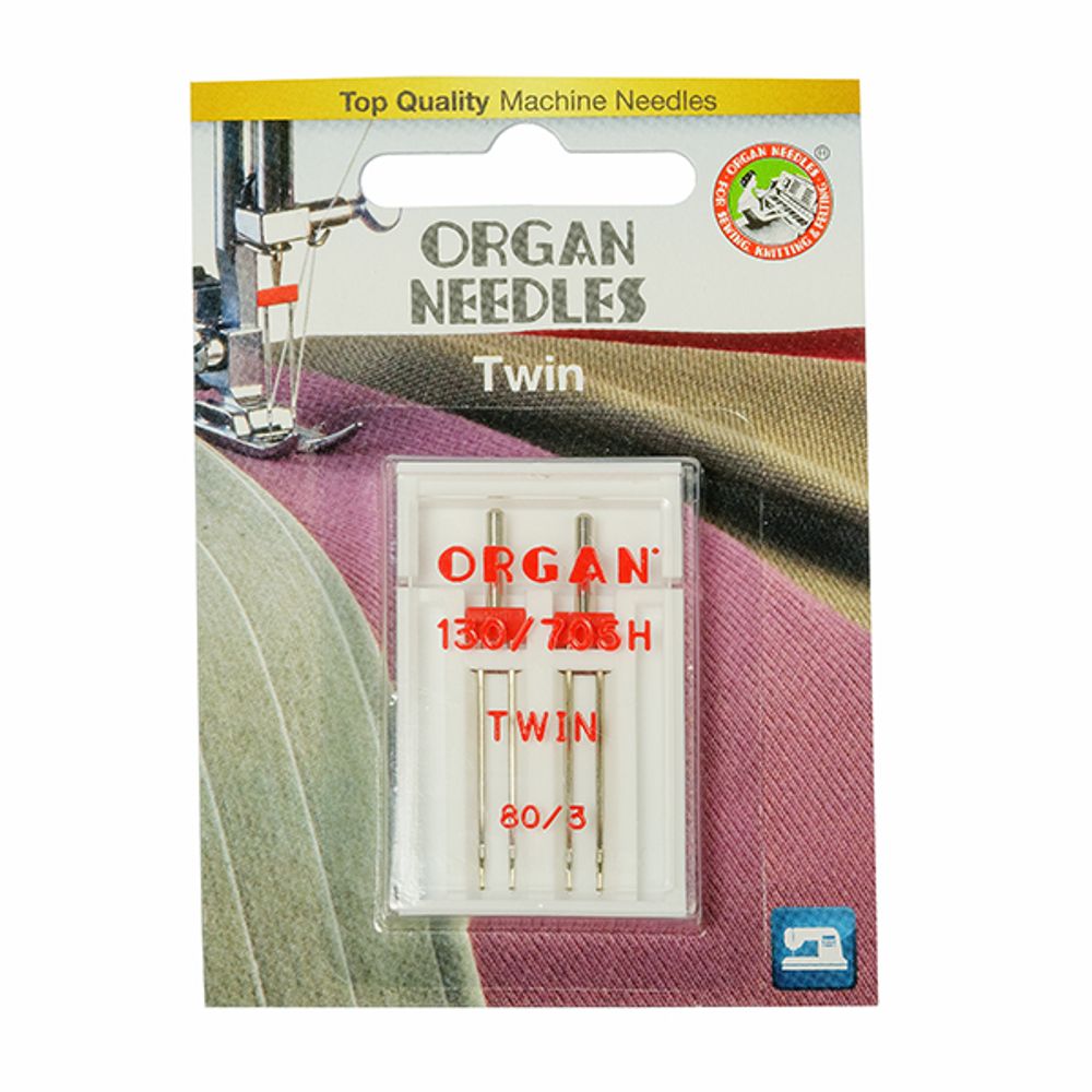 Иглы Organ, двойные №80/3 для бытовых швейных машин, уп. 2 иглы