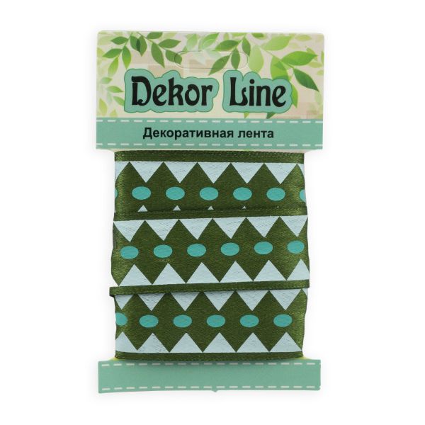 Лента атласная с рисунком Ромбы 25.0 мм / 3 метра, зеленый, Globus