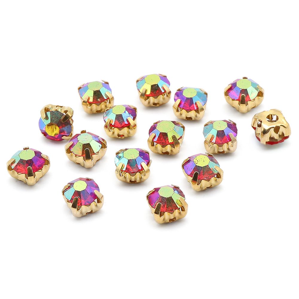 Хрустальные стразы в цапах круглые (золото) красный (с покрытием) 6х6мм, 15 шт/упак. Astra&Craft, ЗЦ012ДС66